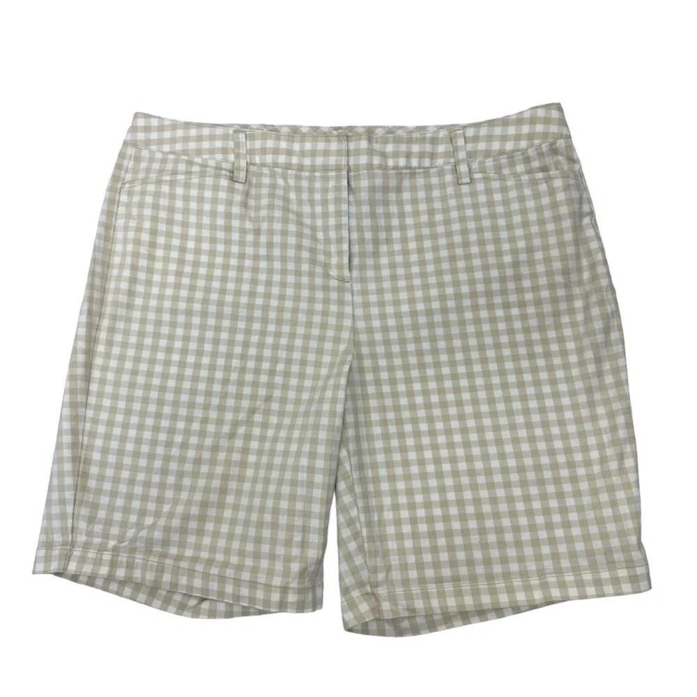Lands’ End Tan and White Gingham Check Women’s Mid-Rise Shorts, 18